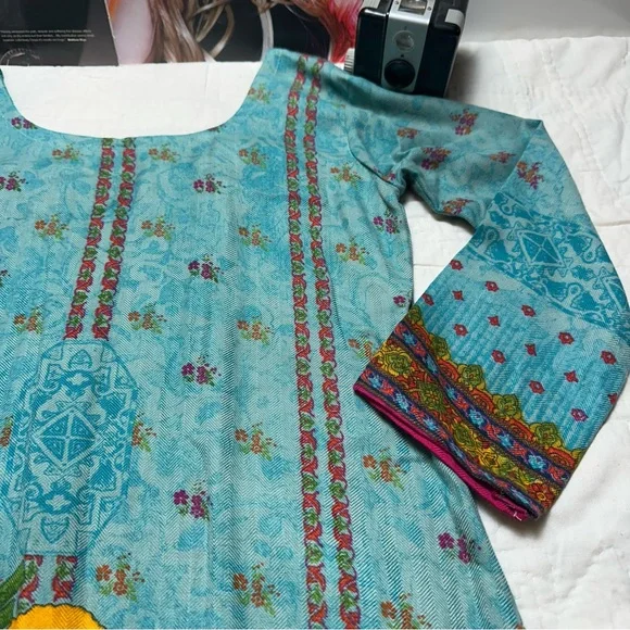 Embroidered Floral Kurta Dress | Boho Festival Tunic · Artisan Teal - Picture 8 of 13